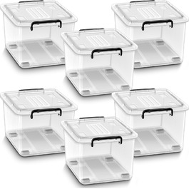 tillvex® Storage Boxes with Lid | Food-Safe Plastic Boxes Set | Stackable Storage Organization System Box Large | Storage Boxes Clothes Boxes 100% New Material (6-Piece Set - 62 Liters)