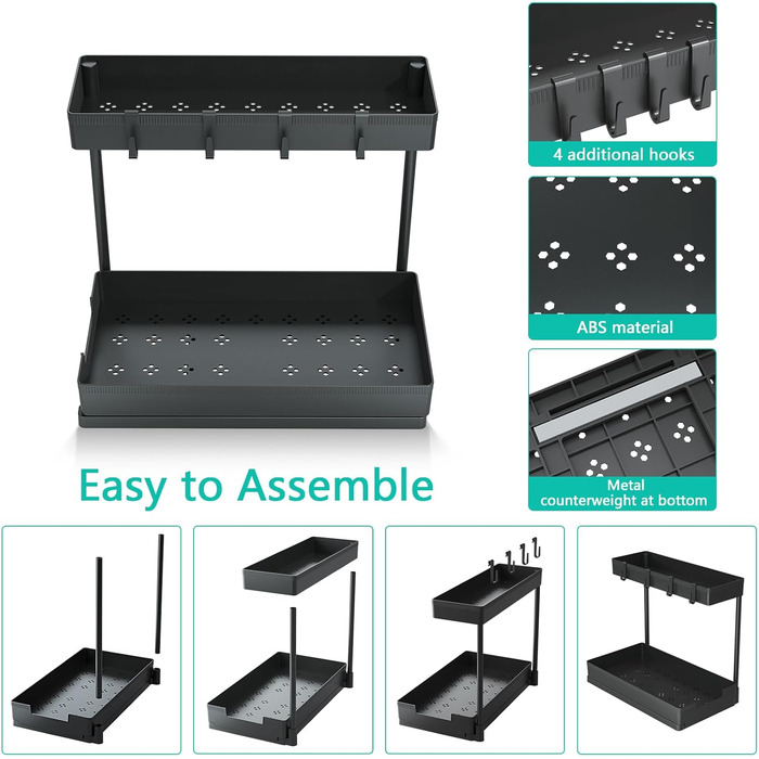 Under Sink Organizer, Bathroom Organizer, 2-Tier Sliding Cabinet Organizer, Narrow Space Under the Sink, Organizer and Storage for Kitchen, Bathroom