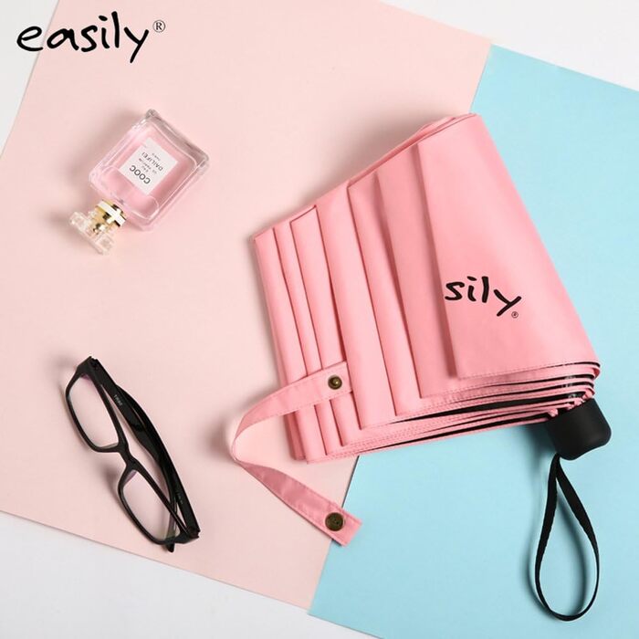 Жіночий парасолька Voy Lady – компактний, складна, з UV-захистом, рожевий, з квітковим принтом (96 см)