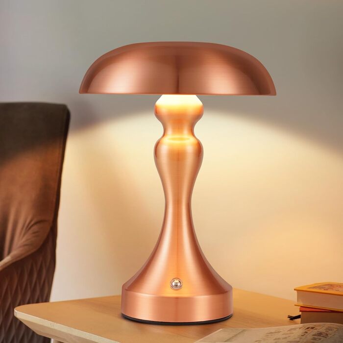Бездротова настільна лампа з акумулятором - LED торшер з сенсорним керуванням, регулюванням яскравості, вінтажний дизайн, USB зарядка, нічник для спальні/вітальні (червоно-бронзовий)