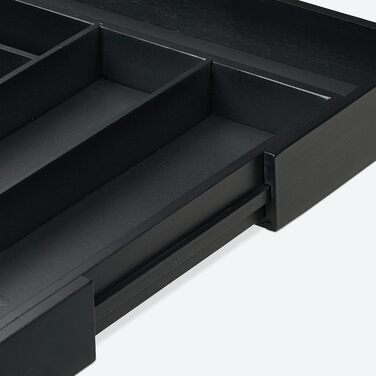 Relaxdays Cutlery Box Extendable, Bamboo, HBT: 5 x 33.5-49.5 x 44.5 cm, 7-9 Compartments, Cutlery Insert Drawer, Black