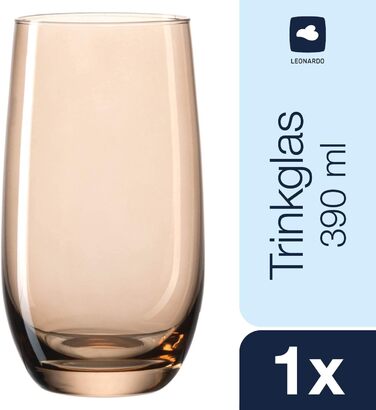 Leonardo Sora Drinking Glasses, Set of 6, Colorful Glass Set, Dishwasher-Safe Juice Glasses, Water Glasses, Drinking Cups in 6 Colors, 390 ml, Assorted Colors, 047287