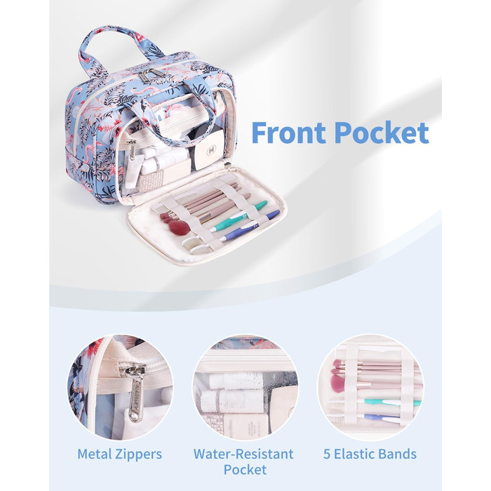 Косметичка для жінок велика, культиваторський мішечок, велика сумка для косметики, чоловіча сумка для туалету, велика сумка для макіяжу (Бежевий фламінго) (Y-aqua Flamingo)