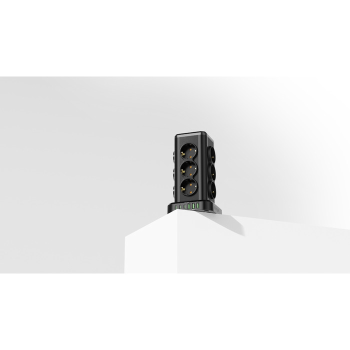 Мережевий фільтр Perys: 12 розеток, 3x USB-A, 3x USB-C, 2 м, чорний
