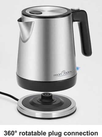 Електричний чайник ProfiCook PC WK 1290, 1.5 л, 2200 Вт, нержавіюча сталь, чорний, з подвійними стінками, збірна база з обмоткою кабелю