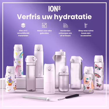 ion8 Insulated Stainless Steel Drinking Bottle 320 ml Leak-Proof One-Hand Opening Secure Lock Dishwasher Safe Flip Lid Carrying Handle Easy to Clean, Durable, Pink Unicorn
