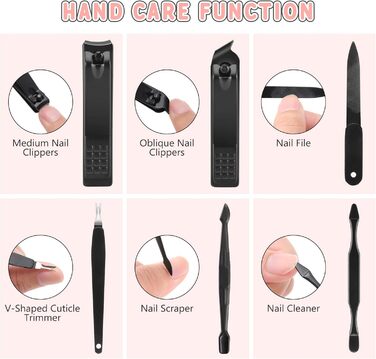 Набір для манікюру 19 предметів: професійний ніж для обрізання нігтів з нержавіючої сталі, чорний шкіряний футляр, портативний набір для догляду за нігтями для подорожей або дому, подарунок