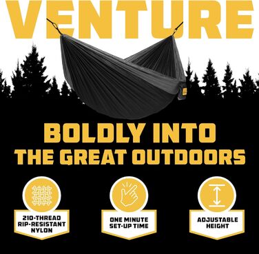 Гамак Wise Owl Outfitters для двох осіб - легкий туристичний гамак до 226 кг (чорно-сірий) + кріплення та карабіни