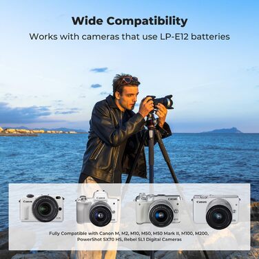 Акумулятор K&F Concept для Canon LP-E12 з зарядним пристроєм, 1100mAh, сумісний з Canon EOS M, M2, M10, M50, M50 Mark II, M1, M100, M200, PowerShot SX70 HS, Rebel SL1