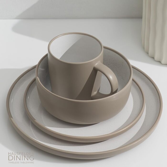 Сервіз Hausfelder для 8 осіб, 32 деталі, кераміка – 24-х предметний набір посуду з тарілок, мисок та чашок – стійкий до миття в посудомийній машині, сучасний дизайн (Nordic Sand)