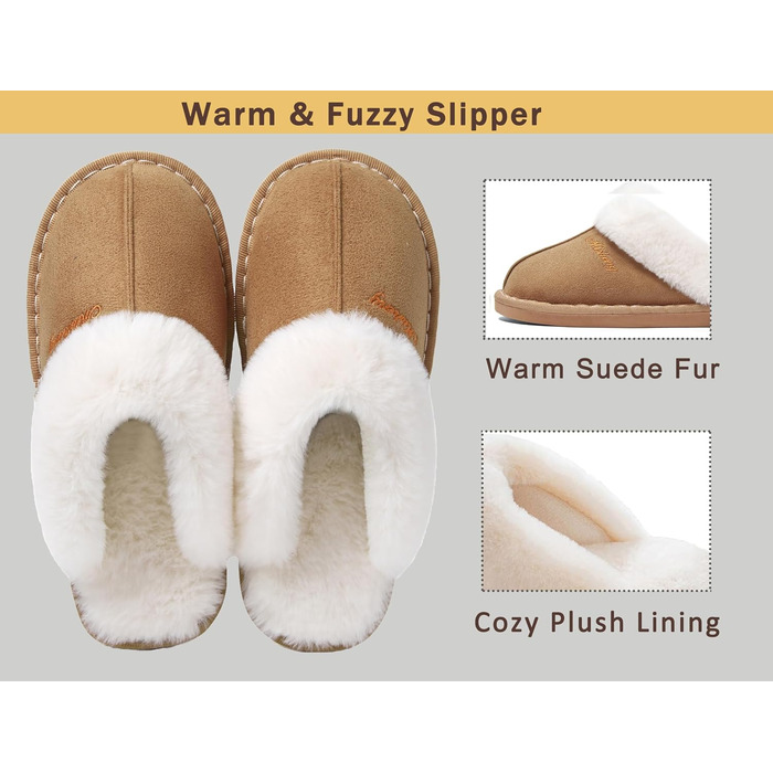 Тапочки халатні Donpapa для дому та вулиці, зимові, теплі, з м'якою устілкою з піною пам'яті, з штучним хутром, антиковзаючі, 38.5/40 EU, Коричневий