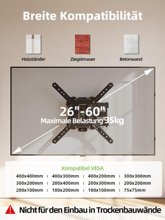 Кріплення для телевізора USX-MOUNT XMM902: поворотне та нахилене, для телевізорів 26-60 дюймів (до 35 кг), VESA 400x400 мм