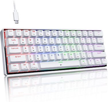 KEMOVE K61SE - Механічна ігрова клавіатура: 61 клавіша, Red Switch, RGB, Anti-Ghosting, US-Layout, для PC, білий корпус