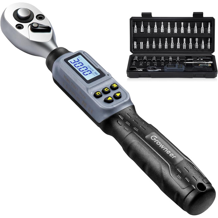 Цифровий шуруповерт з моментом обертання GROWNEER, 2.66-53.1 In-lbs/ 1/4'' Drive, 1.5-30 Nm, з індикатором крутного моменту, звуковим сигналом та LED-дисплеєм, 27 в 1