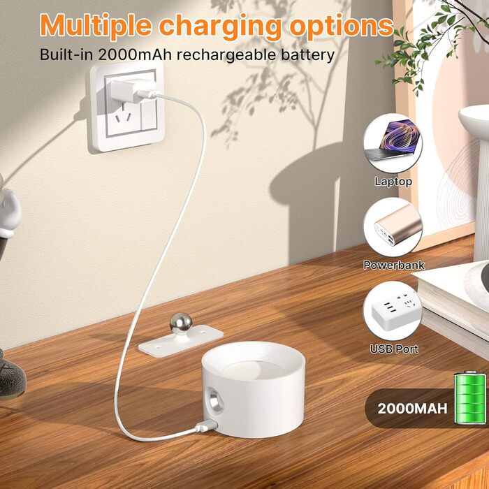 LED настінне освітлення Mexllex: 2 шт., USB-зарядка, 3 кольори, 3 режими яскравості, 360° поворот, сенсорне керування, бездротове, білий