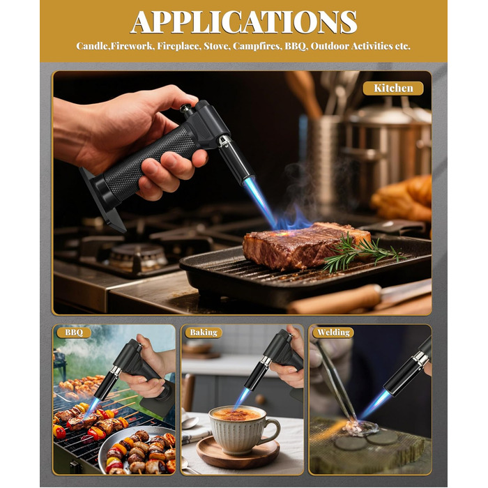 Газовий запальник для кухні з регульованим полум'ям Jet, одноручний, для приготування їжі, грилю, паяння (без газу), Zq1-bk