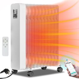 Масляний радіатор Sonnewelt 2500W з WiFi, 11 ребер, термостат, 3 режими, цифровий дисплей, захист від перегріву, чорний