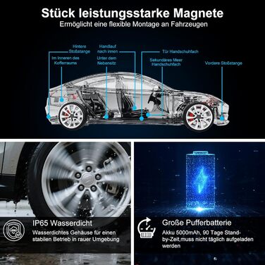 GPS-трекер TKMARS TK905 для авто, магнітний, водонепроникний, без абонплати, 90 днів автономної роботи, 5000 мА·год, з безкоштовним додатком