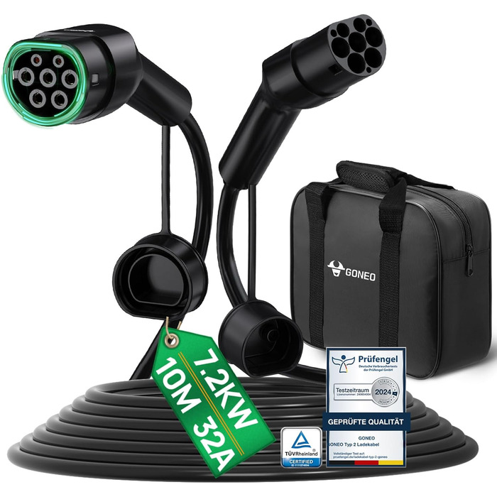 Кабель зарядки для електромобіля GONEO Typ 2 (11кВт, 16А) 10м, 3 фази, для EV/PHEV