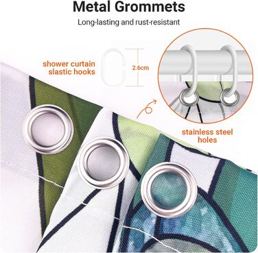 Штора для душу 200x200 см, зелені листки, антигрибкова, водовідштовхувальна, текстильна, поліестер, з кільцями (12 шт.) для ванної кімнати