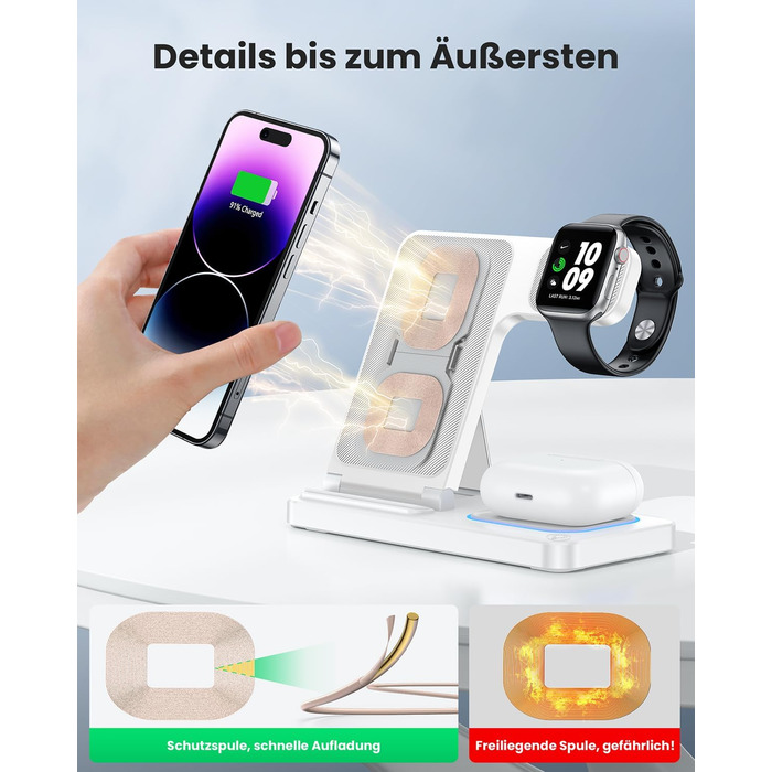 Зарядний станція 3-в-1 для Apple Watch, iPhone та iPod від Dumterr. Підтримка iPhone 16, 15, 14, 13, 12, 11 Pro Max, AirPods. Бездротова зарядка, складна та портативна.