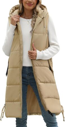 Тепла зимова жилетка Vancavoo з капюшоном, XXL, хакі. Легка стьобана жилетка з пуху для жінок та чоловіків. Перехідна куртка-жилетка на осінь/зиму.