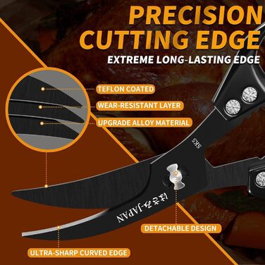 Набір кухонних ножиць DRAGON RIOT чорного кольору - професійний набір з ножицями для морепродуктів та кухонними ножицями, гострі японські ножиці для м'яса, крабів, креветок, лобстерів, трав та приготування їжі