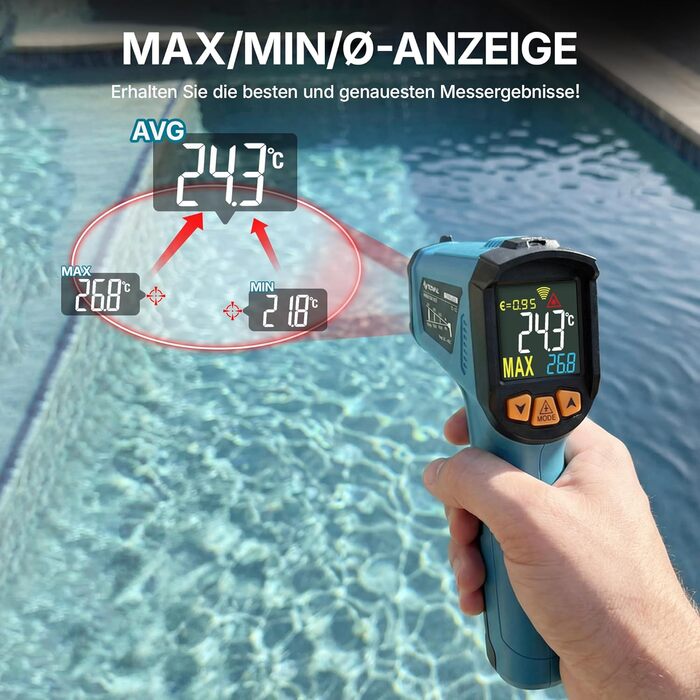 Інфрачервоний термометр Tilswall для промисловості та кулінарії (-50°C ~ 800°C) з лазерним цільовим прицілом та датчиком температури для м'яса