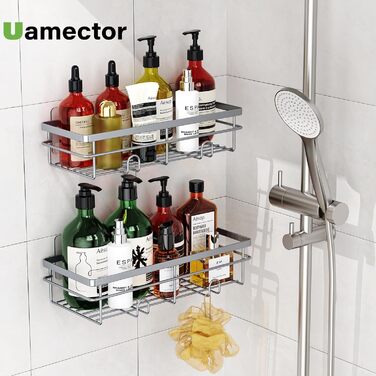 Дзеркальна поличка для душу Uamector без свердління - 2 шт. (сірий, прямокутна)