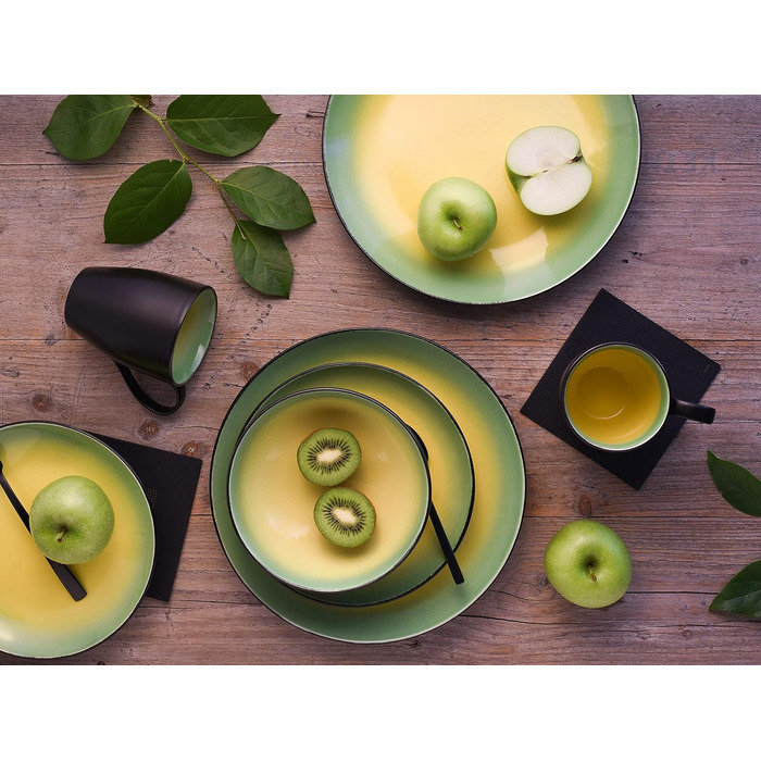 CreaTable Geschirrset HOT GREEN, 16-teilний комбінований сервіз з кераміки, для дому та ресторану