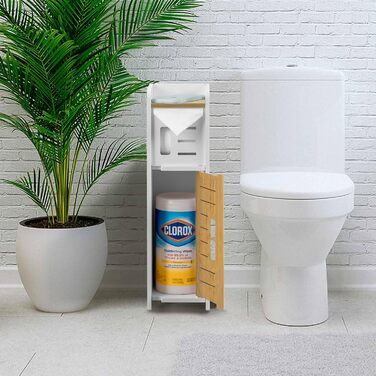PVC Bathroom Toilet Paper Holder with Brush - White Freestanding Organizer