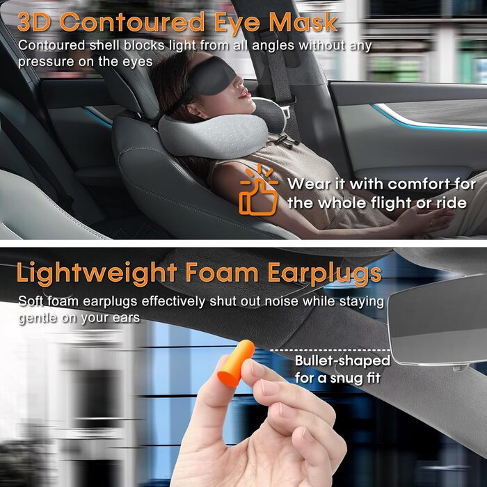 Подушка для шиї у літак - подушка для подорожей з регулюванням Memory Foam - подушка-вишенка з м'яким, дихаючим чохлом - ідеально для кемпінгу, офісу, авто, літака, подушка для сну (Сірий)