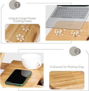 Стіл для ноутбука на ліжко, бамбуковий, регульований, з ящиком. Стіл для читання, сніданку, малювання та їжі