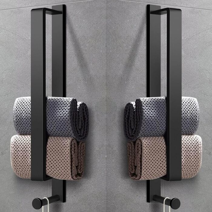 Тримач для рушників LIVEHITOP без свердління, нержавіюча сталь, самоклеючий, сріблястий, 43.5 см, з гачками для ванної кімнати (чорний (2 шт))