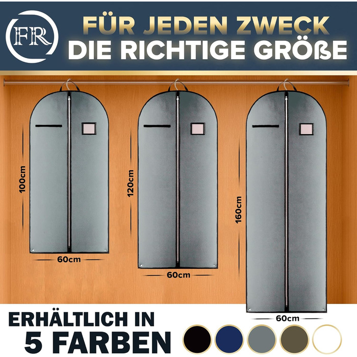 FiRiO® Чохол для костюма преміум класу 2 шт., 120x60 см, сірий - дорожній та для зберігання, дихаючий, посилений матеріал