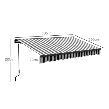 Маркіза Balkonmarkise від Outsunny, 350 x 250 x 150 см, стійка до УФ-випромінювання UV30+, з дистанційним керуванням, ручним механізмом, регульована касетна маркіза, сіра+біла | Aoso