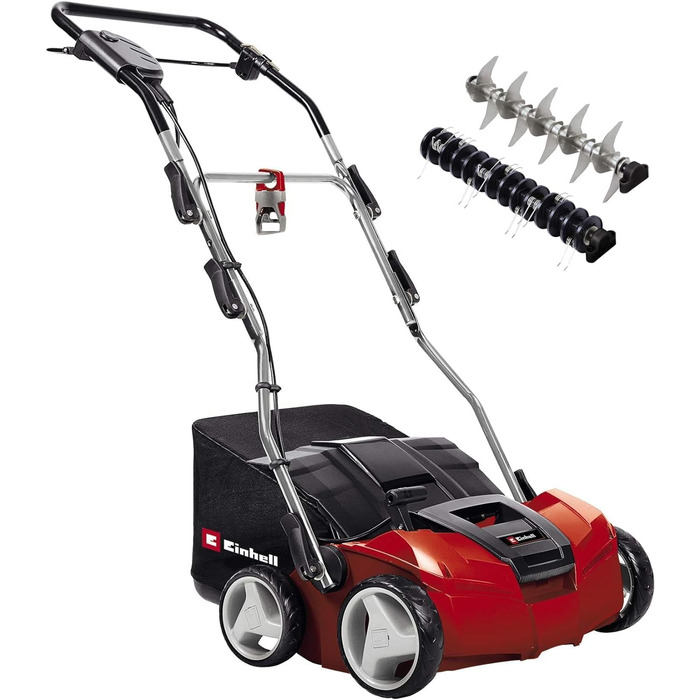 Einhell Electric Scarifier-Aerator GE-SA 1435 (1400W, 35cm working width, up to 3-9mm working depth, adjustable height pole, 28L collection bag, including aerator roller)
