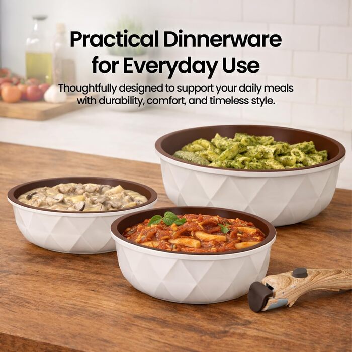 Набір посуду 9 предметів з антипригарним покриттям Diamant Beige: каструлі та сковорідки для всіх плит, включаючи індукційні. Без PFOA/PFAS