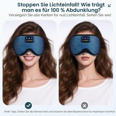 Маска для сну з Bluetooth навушниками Dolida V5.4, м'яка 3D, для сну, подорожей, йоги, медитації (блакитна)