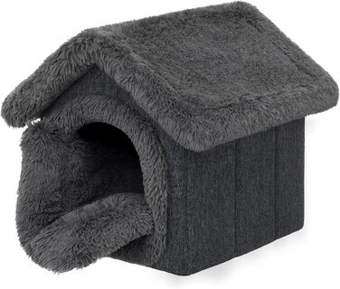 Будиночок для тварин: собачий та котячий, чорний з сірим, 60x70x63 см. М'який будиночок для середніх собак