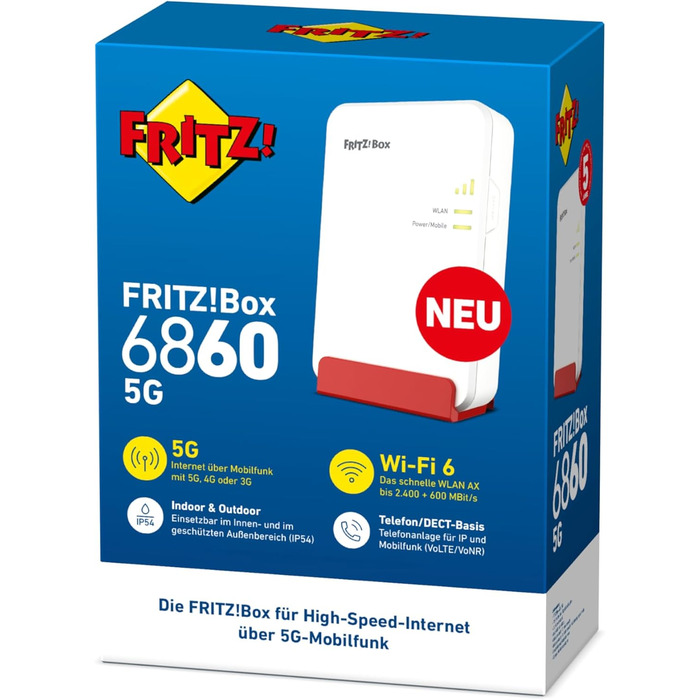 Роутер FRITZ!Box 6860 5G: Wi-Fi 6, LTE, PoE, DECT, захист від пилу та вологи