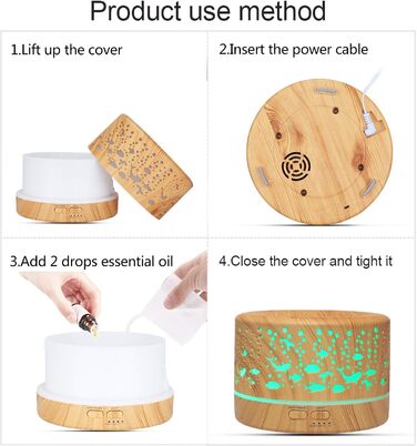 Аромадифузор Hianjoo 700мл з таймером, ультразвуковий, LED, 7 кольорів, для офісу, йоги, спа, спальні - світле дерево