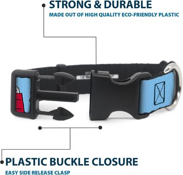 Нашийник для собак Peanuts Snoopy та Woodstock з пластиковою застібкою, блакитний, ширина 1,3 см, розмір S (17,8-21,6 см)