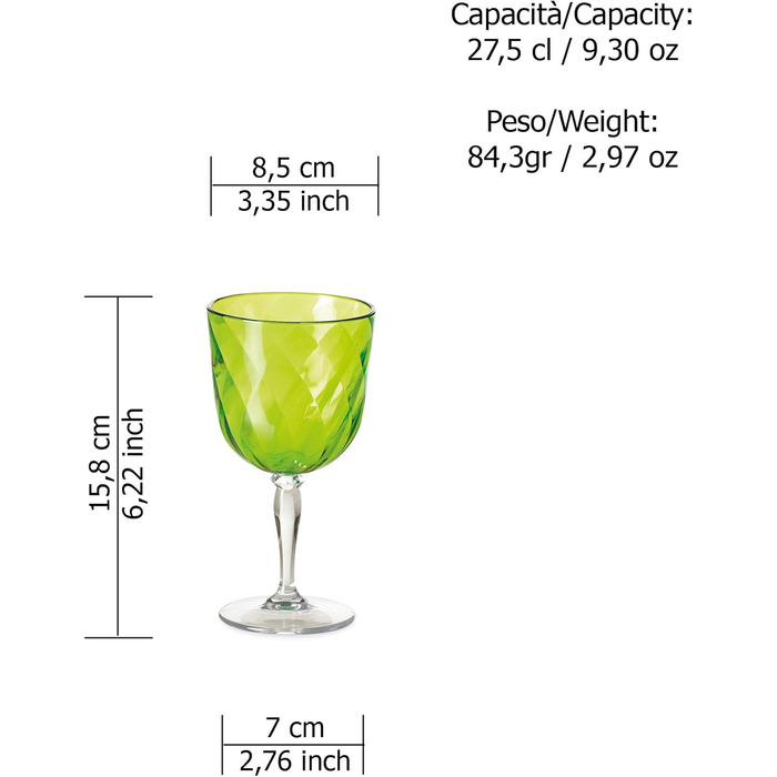 Набір келихів Omada Design Linea Diamond (зелений), 4 шт, 27,5 cl, акрил, для дому та відпочинку