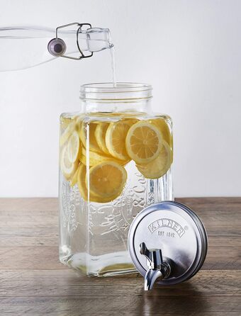 3-Liter Refrigerator Beverage Dispenser with Tap, Glass/Metal, Dimensions: 32.7 x 14 x 18 cm