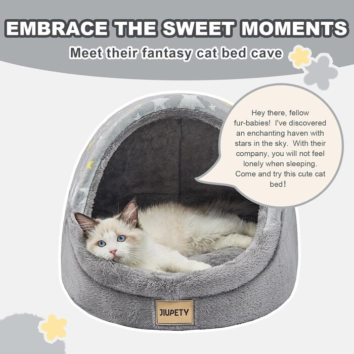 Jiupety Cat Cave, Cat House, Cat Basket, Cat Bed with Non-Slip Bottom, Washable Detachable Cushion, M (41 cm x 41 cm x 33 cm), (Gray, L 41 cm x l 41 cm x H 33 cm)
