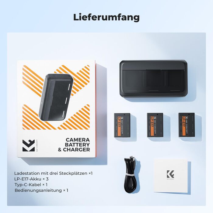Комплект акумуляторів K&F CONCEPT LP-E17 1250mAh (3 шт.) з LED PD зарядним пристроєм швидкої зарядки 20W
