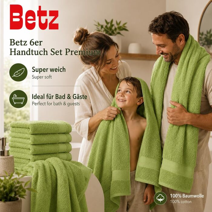 Набір рушників Betz Premium 6 шт. (4 шт. 50x100 см, 2 шт. 70x140 см), 100% бавовна, для ванної та гостей, колір Авокадо