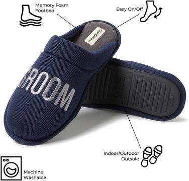Тапочки Dearfoams для чоловіків, для нареченого/свідка, подарунок на весілля, великий розмір, темно-синій