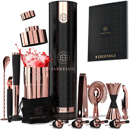 Набір для коктейлів BarDeluxe® 12 предметів: шейкер, міксер, аксесуари | 750 мл, нержавіюча сталь, рожеве золото | Преміум подарунковий набір для барменів